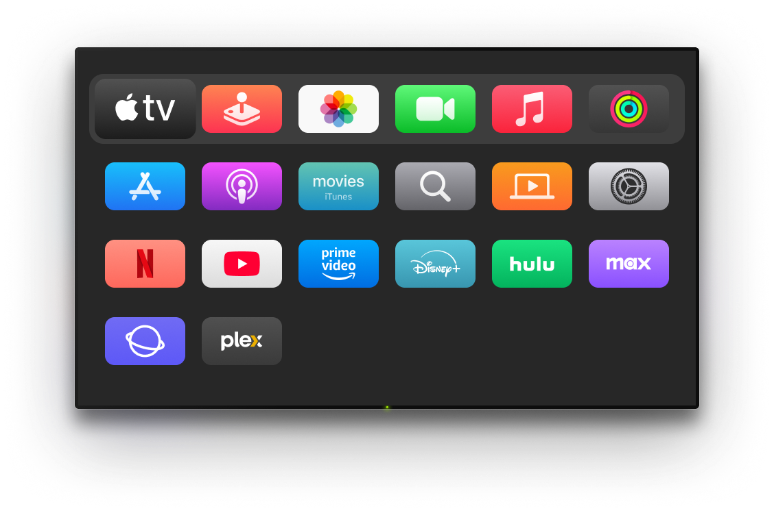 Apple TV apps displayed on the TV screen