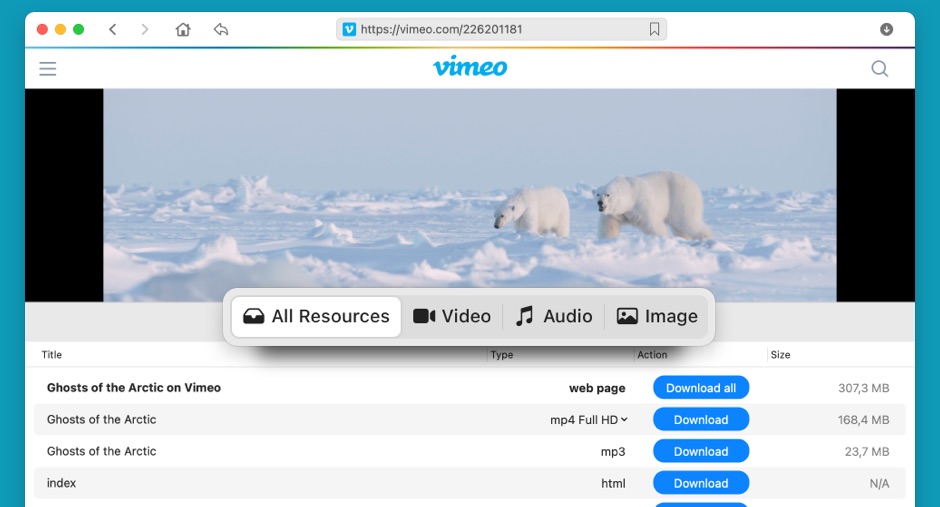 Download video, audio, and other multimedia files related to the web page. Download video, audio, and other multimedia files related to the web page.