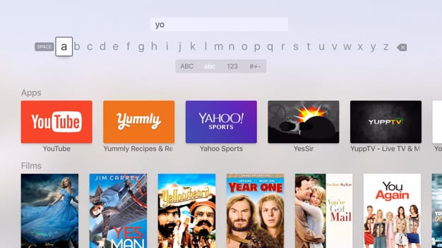 Typeeto Apple TV search screen