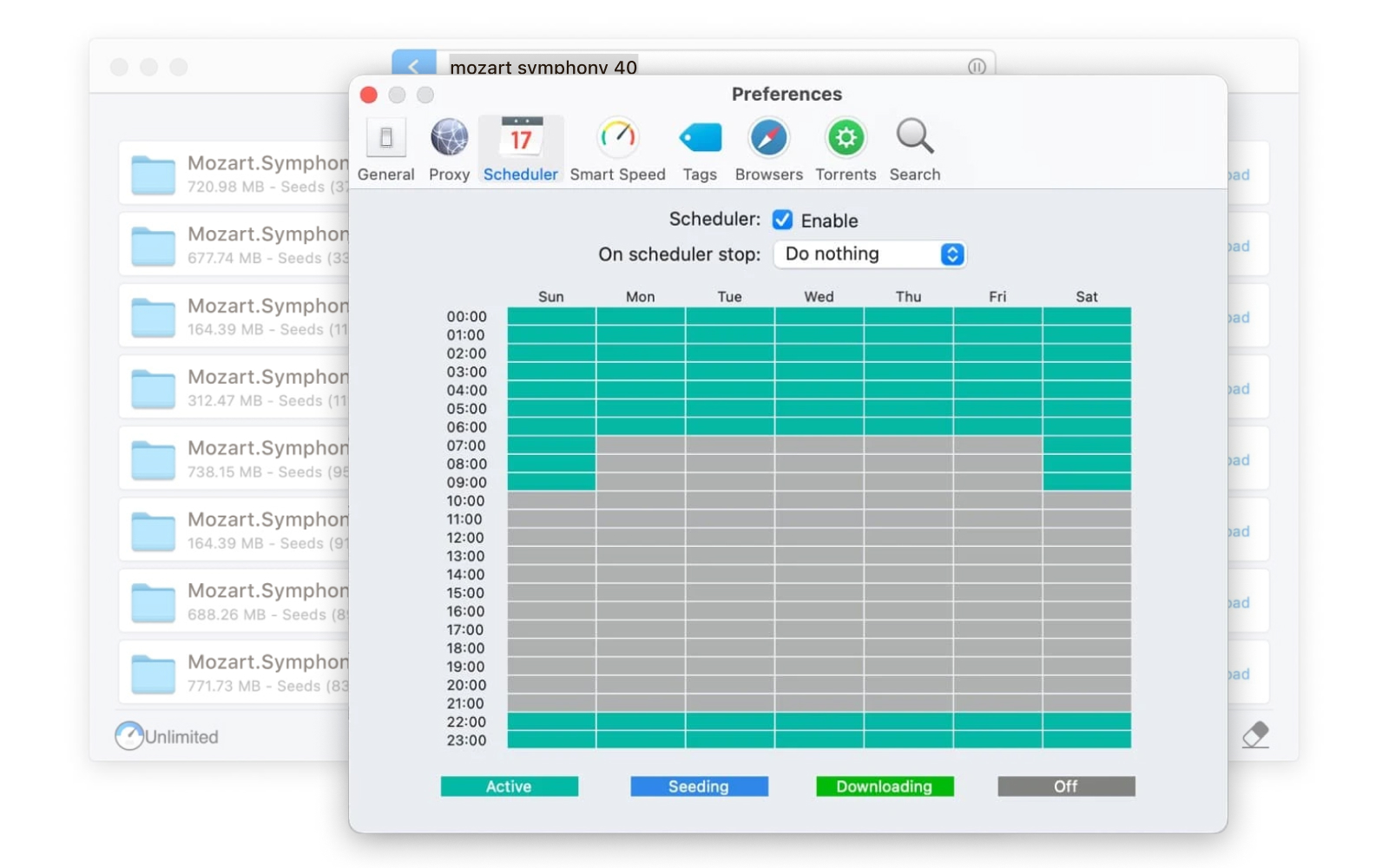  Using Folx you can select the days of the week, as well as the time intervals for your downloads