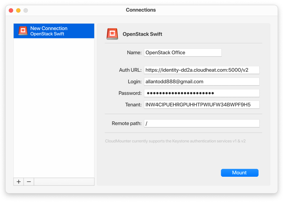 Klicken Sie in CloudMounter auf macOS auf "Mounten"