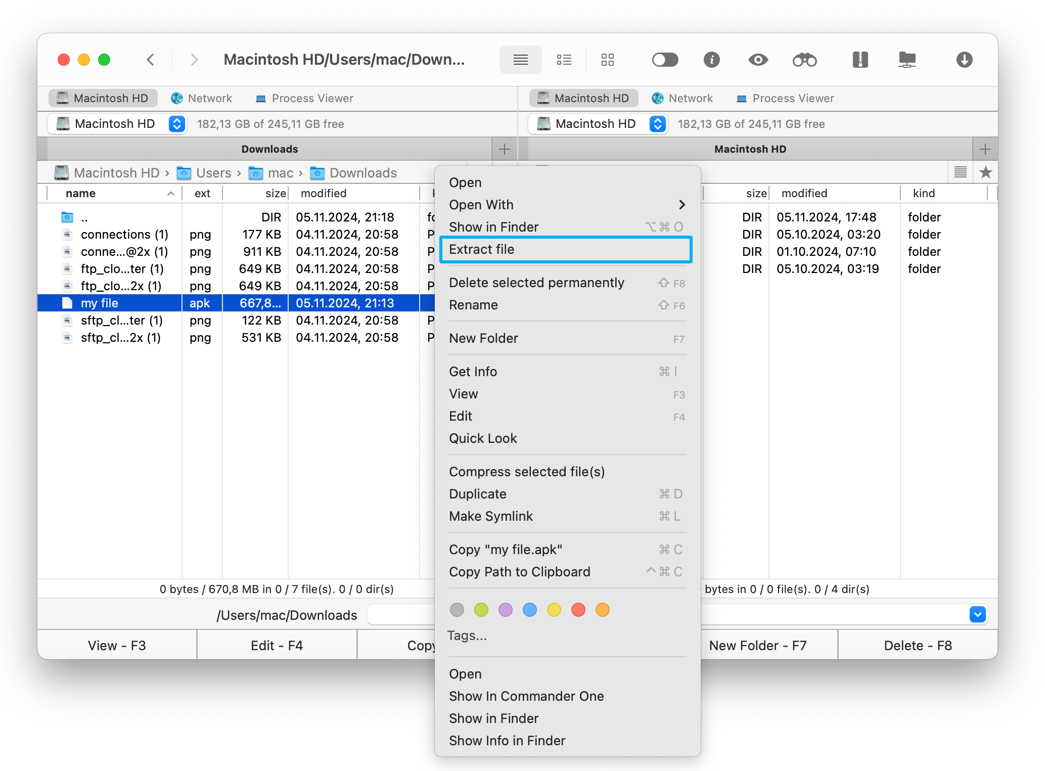 Para descomprimir los archivos seleccionados, haz clic en "Extraer archivo" en el menú contextual