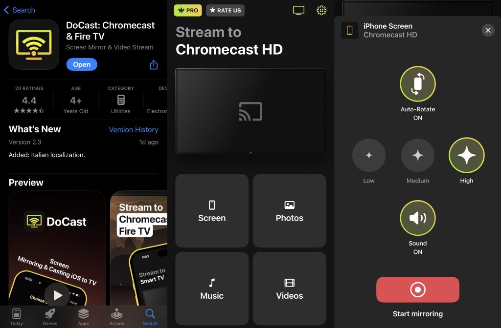 Stream and mirror the screen of your iPhone with DoCast