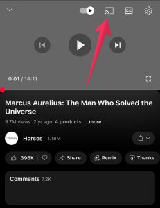 Tap on the Chromecast button in YouTube on iPhone