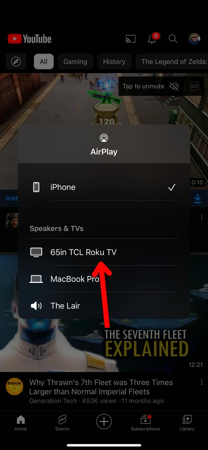 Screenshot of connecting iPhone to TV