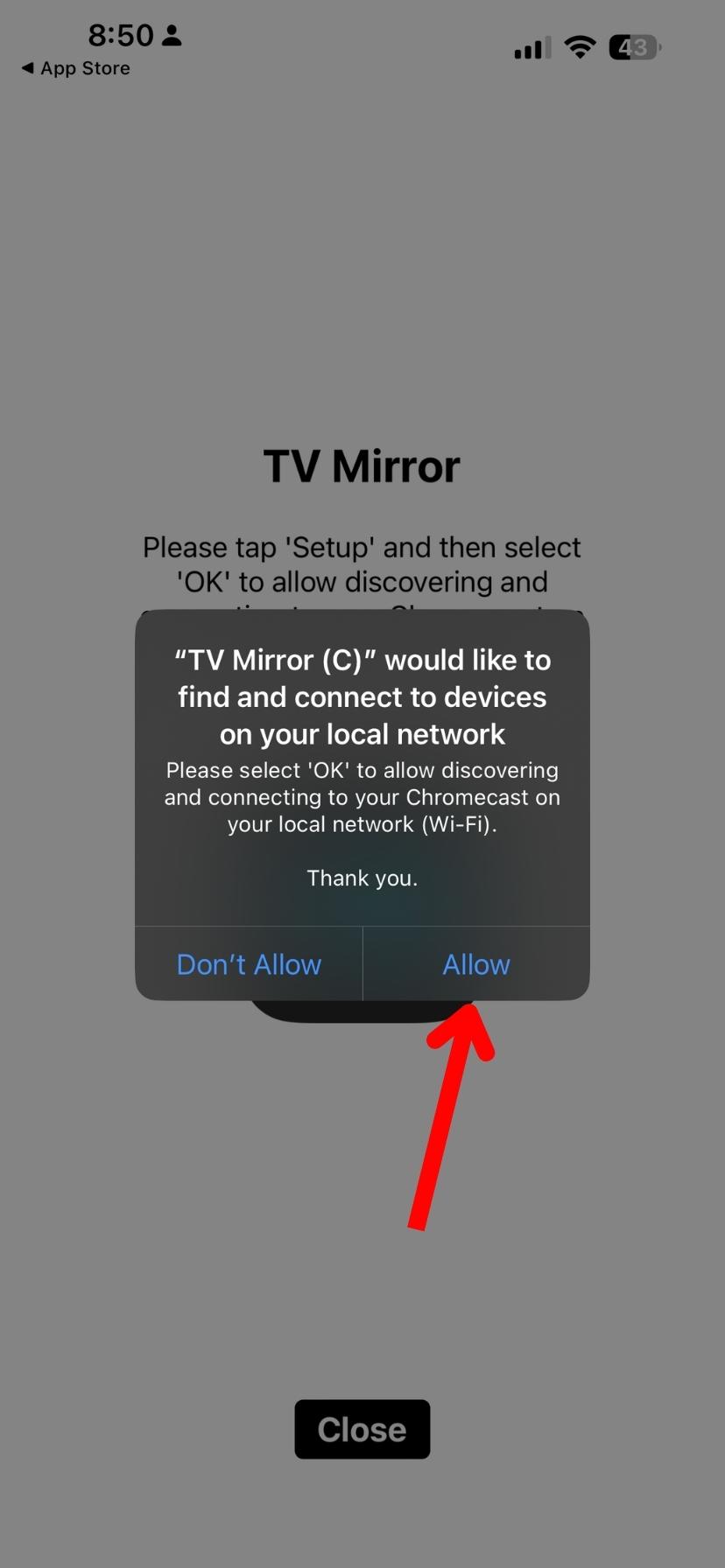 Screenshot of connecting iPhone to TV