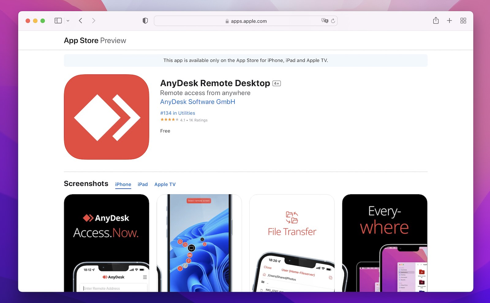 AnyDesk app in the App Store