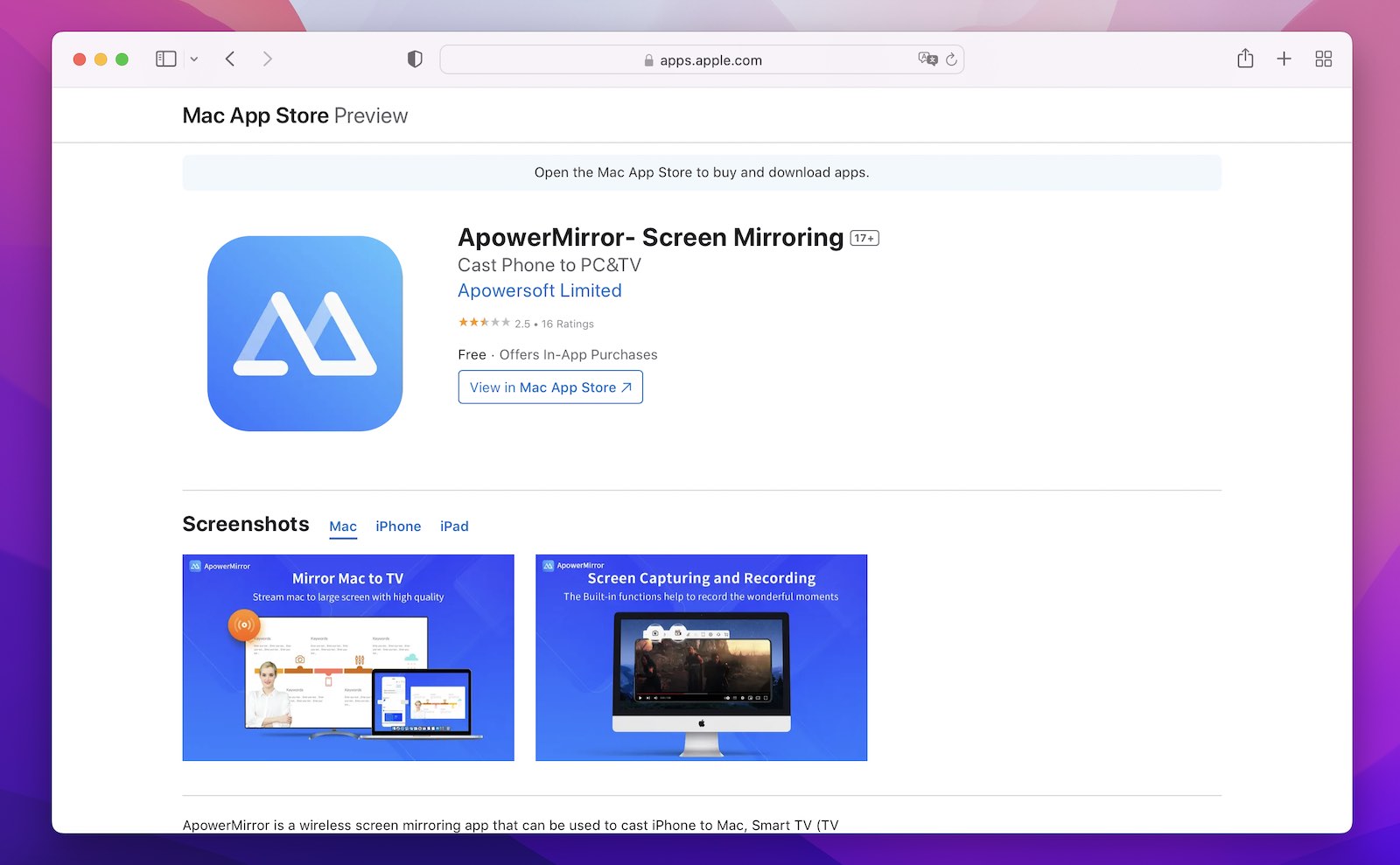 ApowerMirror app in the App Store