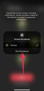 Press on the Start Broadcast button in DoCast