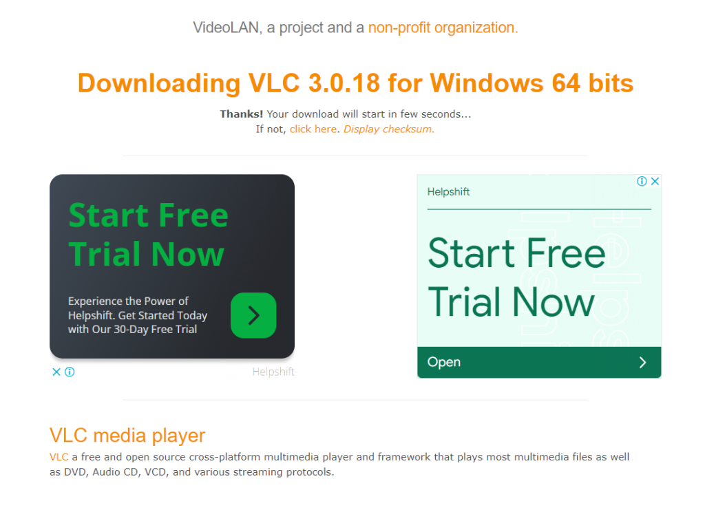 Videolan website’s page for Windows