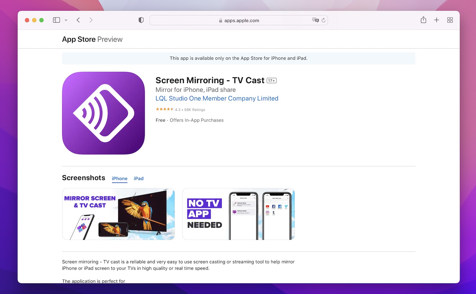 Screen Mirroring - TV Cast app in the App Store