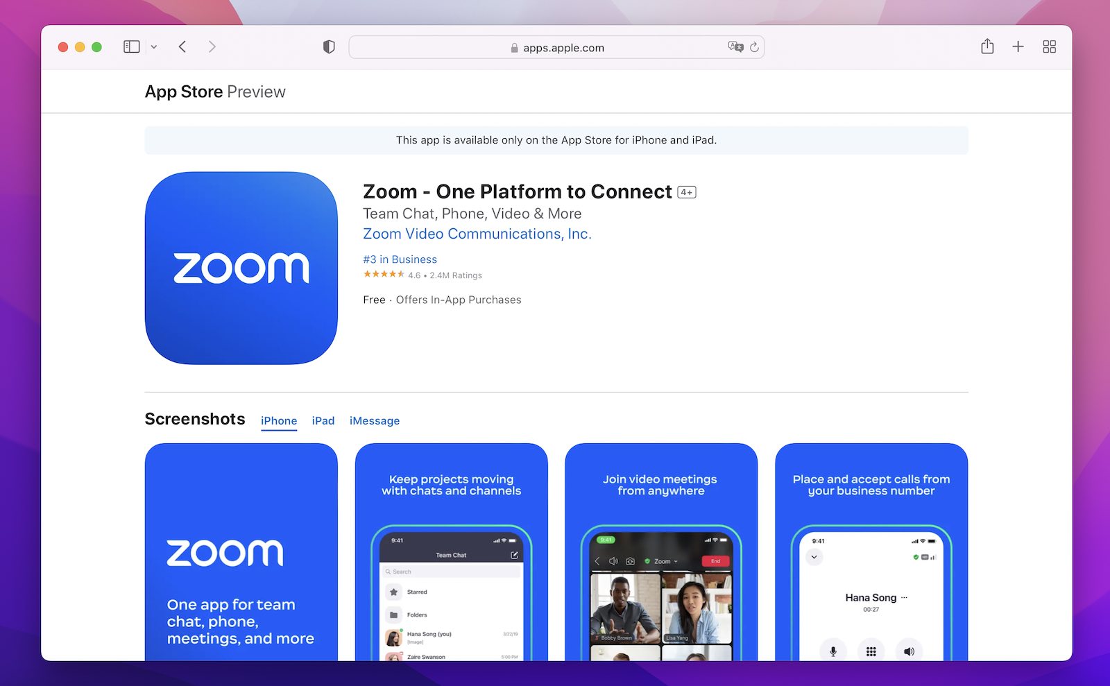 Zoom app in the App Store