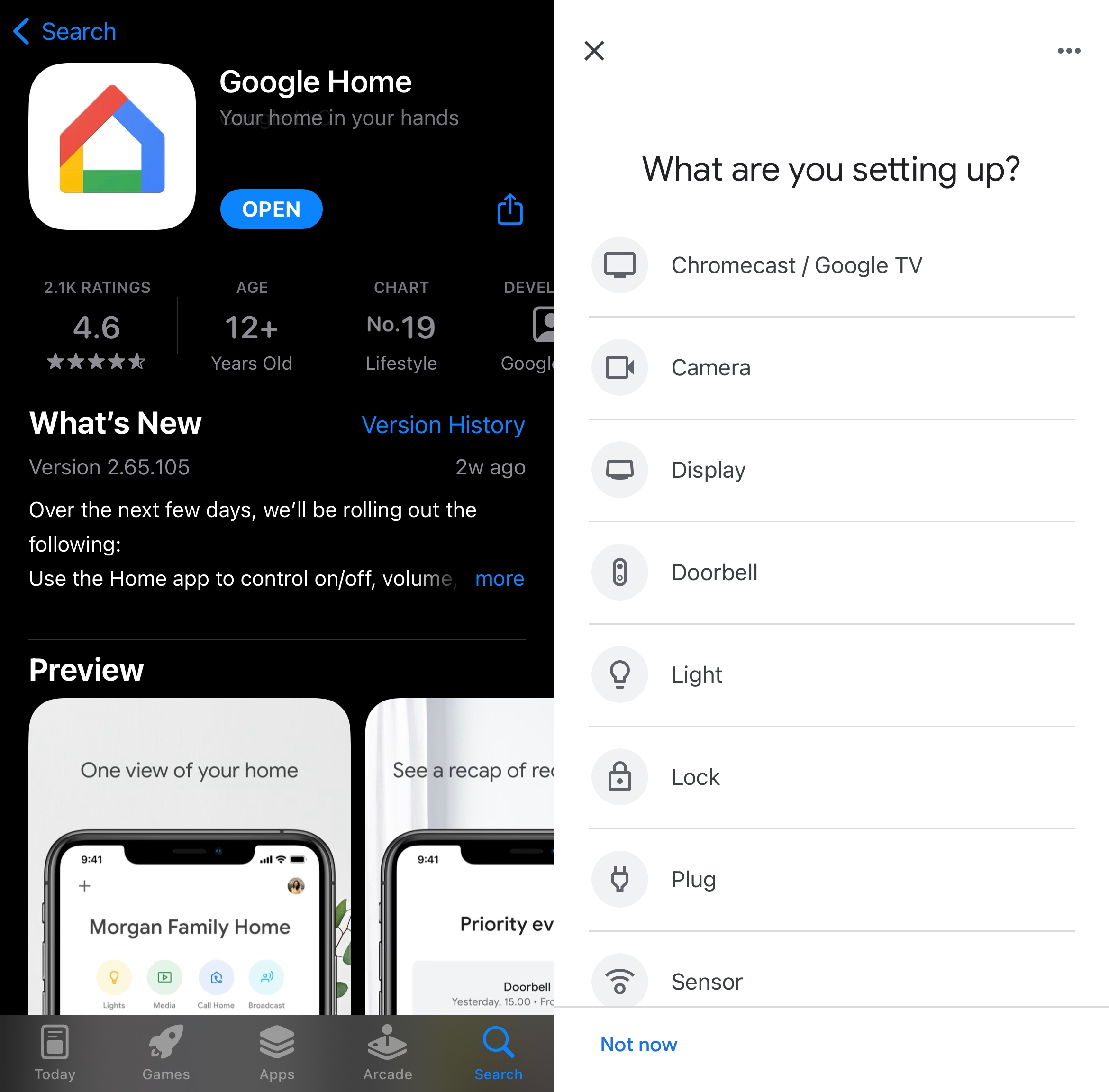 Application Google Home sur l'App Store