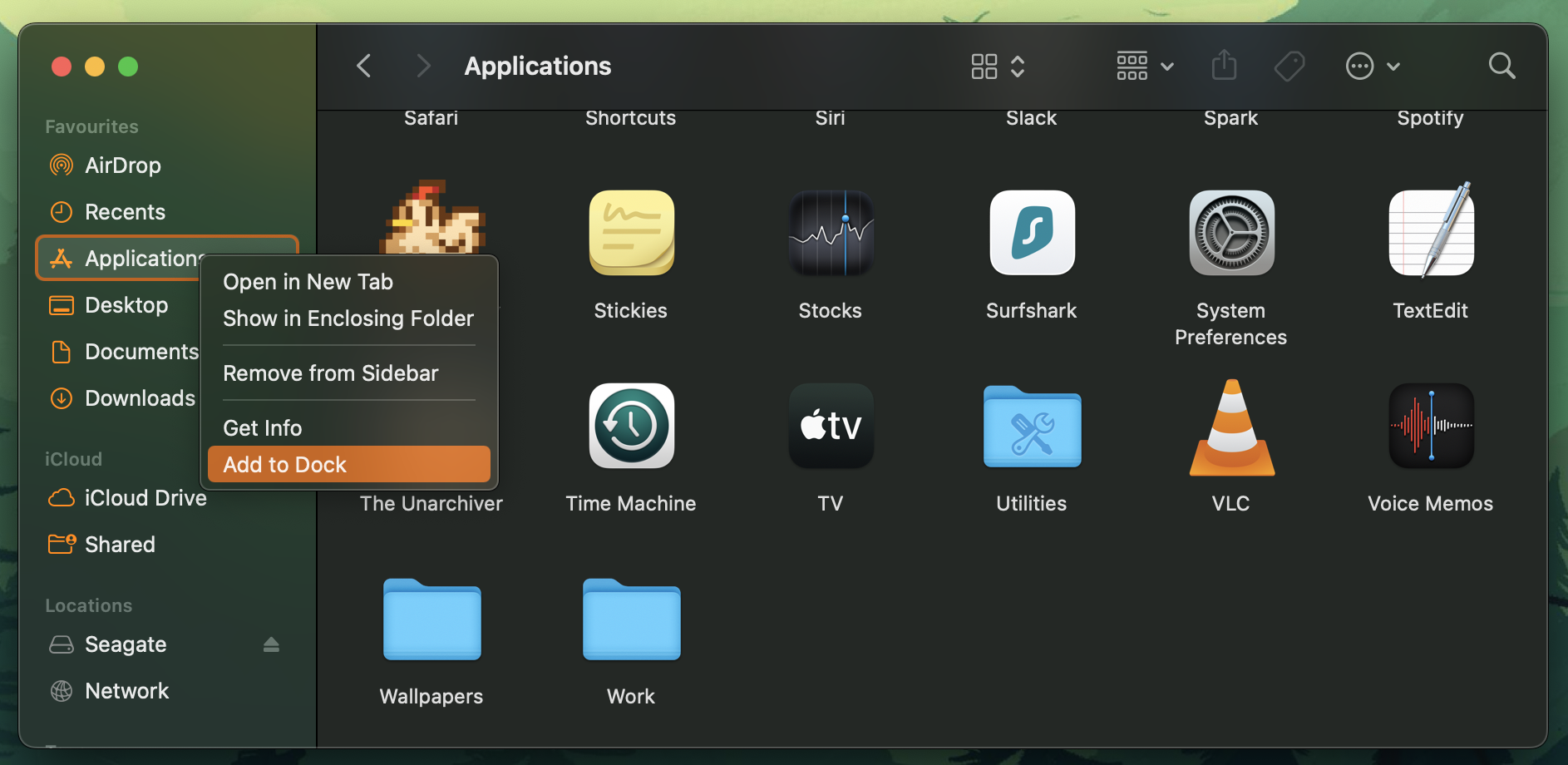 Applications folder in the Sidebar 