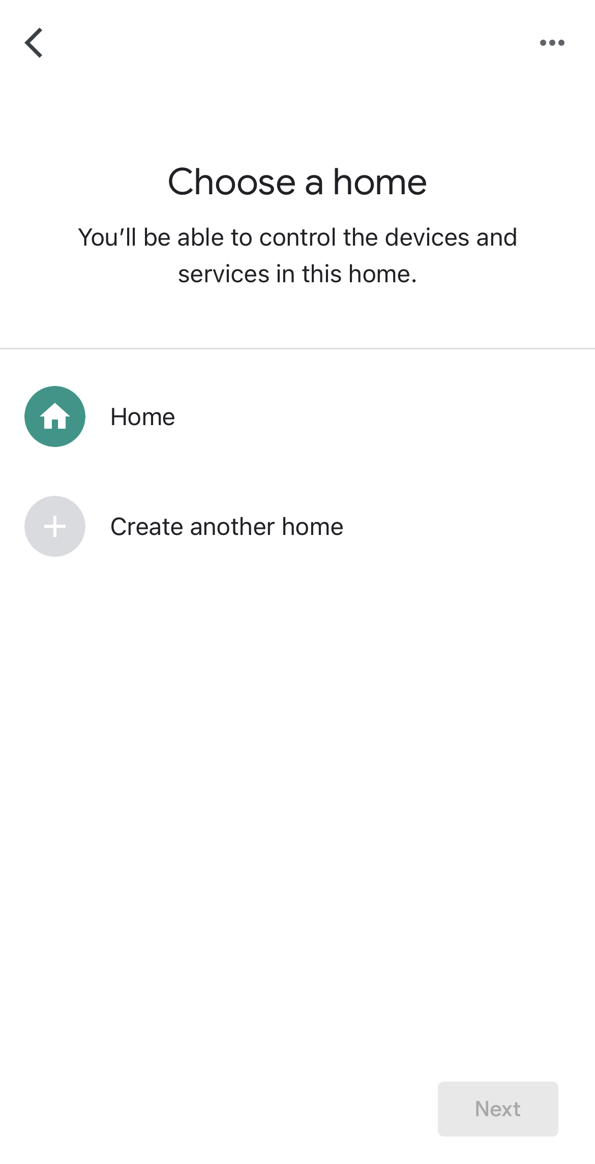 Choosing a home on Google Home