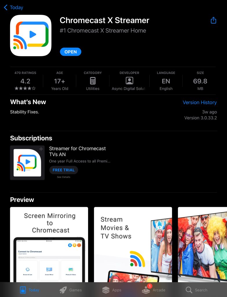 Streamer for Chromecast TVs app on App Store for iPad