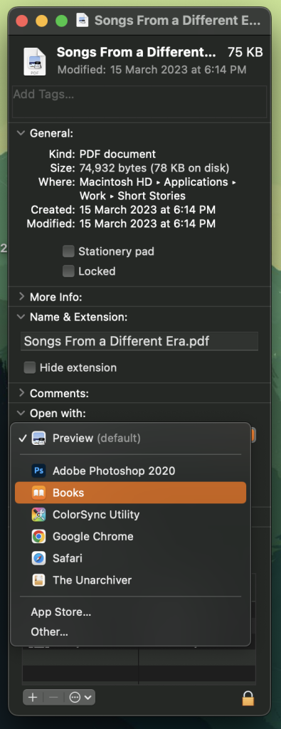 The “Get info” menu on Mac