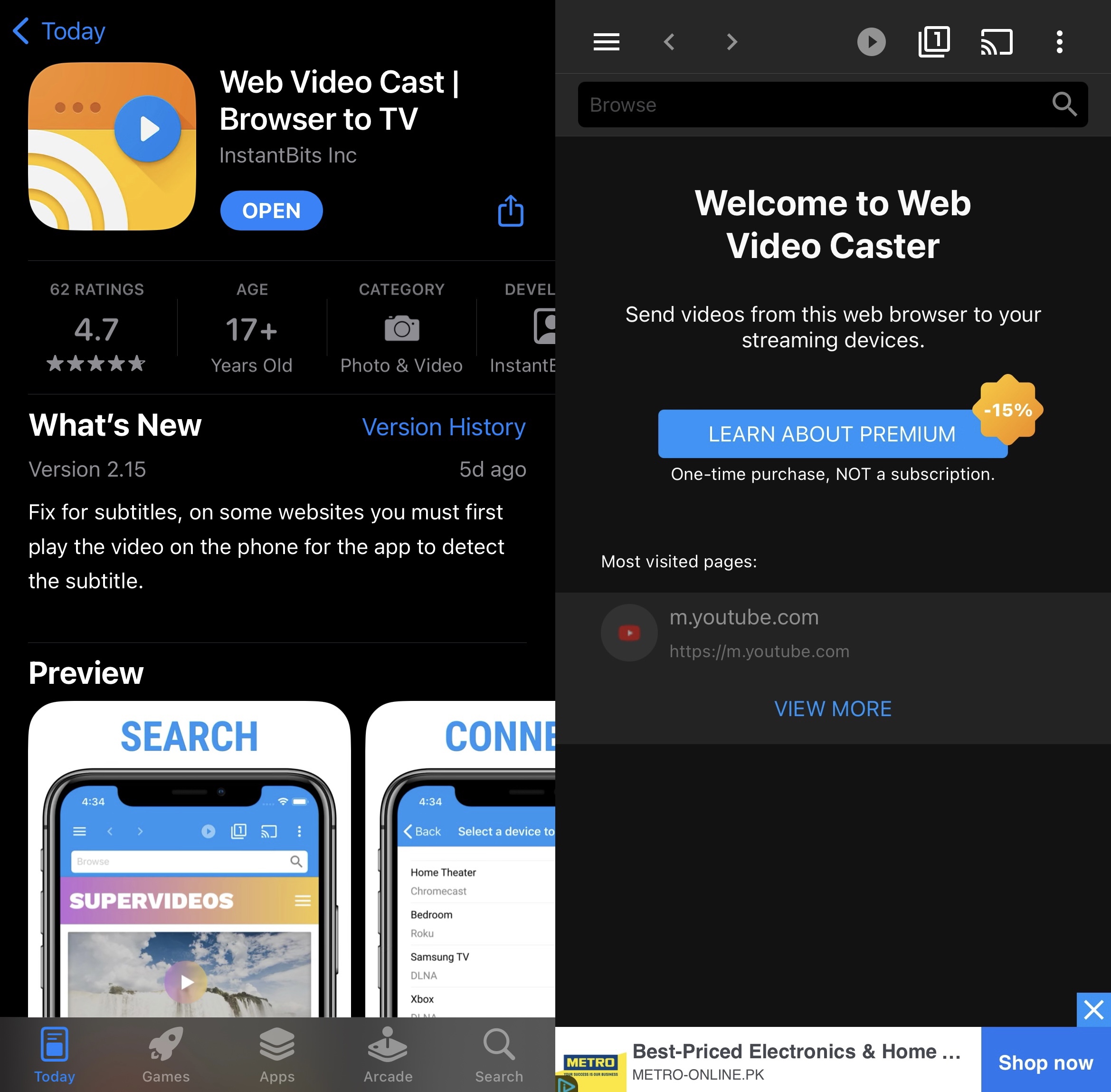 Web Video Cast is a free Chromecast app on the App Store