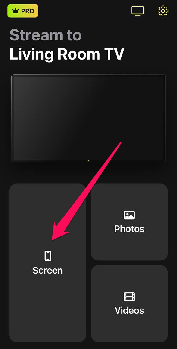 The screenshot of the DoCast app with an arrow pointing at the screen tile