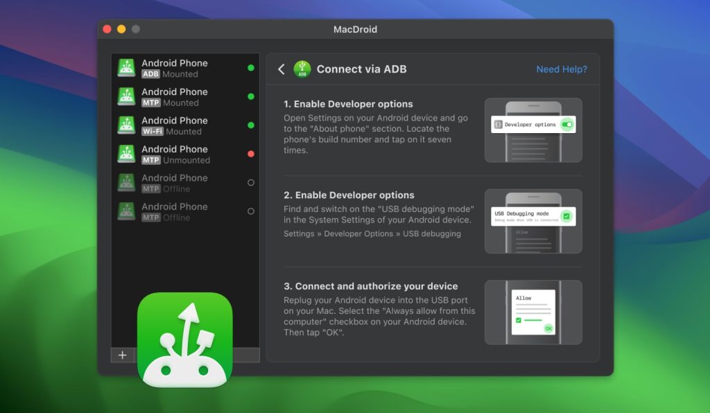 Vous pouvez connecter votre Android à Mac et transférer facilement des fichiers à l'aide de MacDroid.