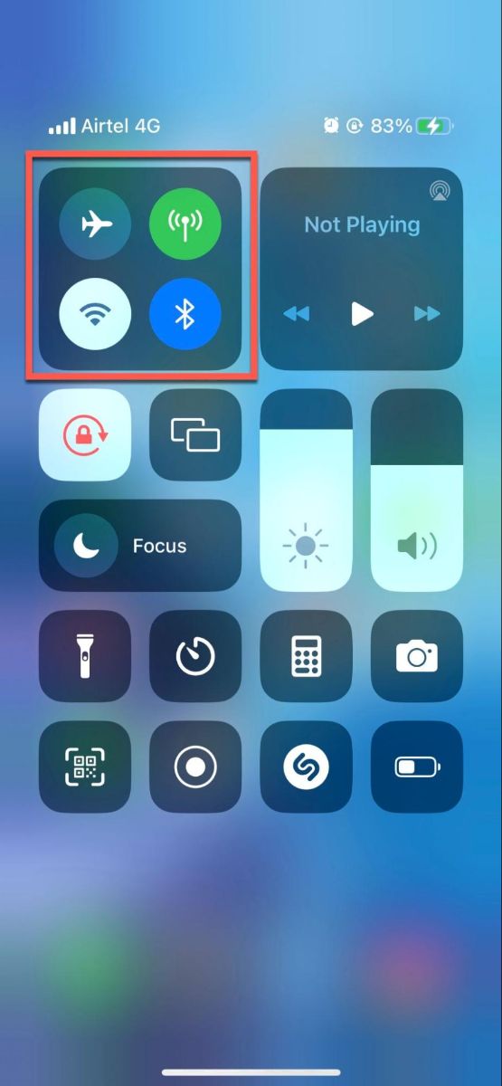 Open the Control Center and press and hold the first block