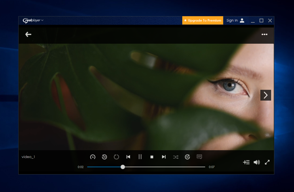 un fichier vidéo MKV est en cours de lecture dans RealPlayer Interface RealPlayer
