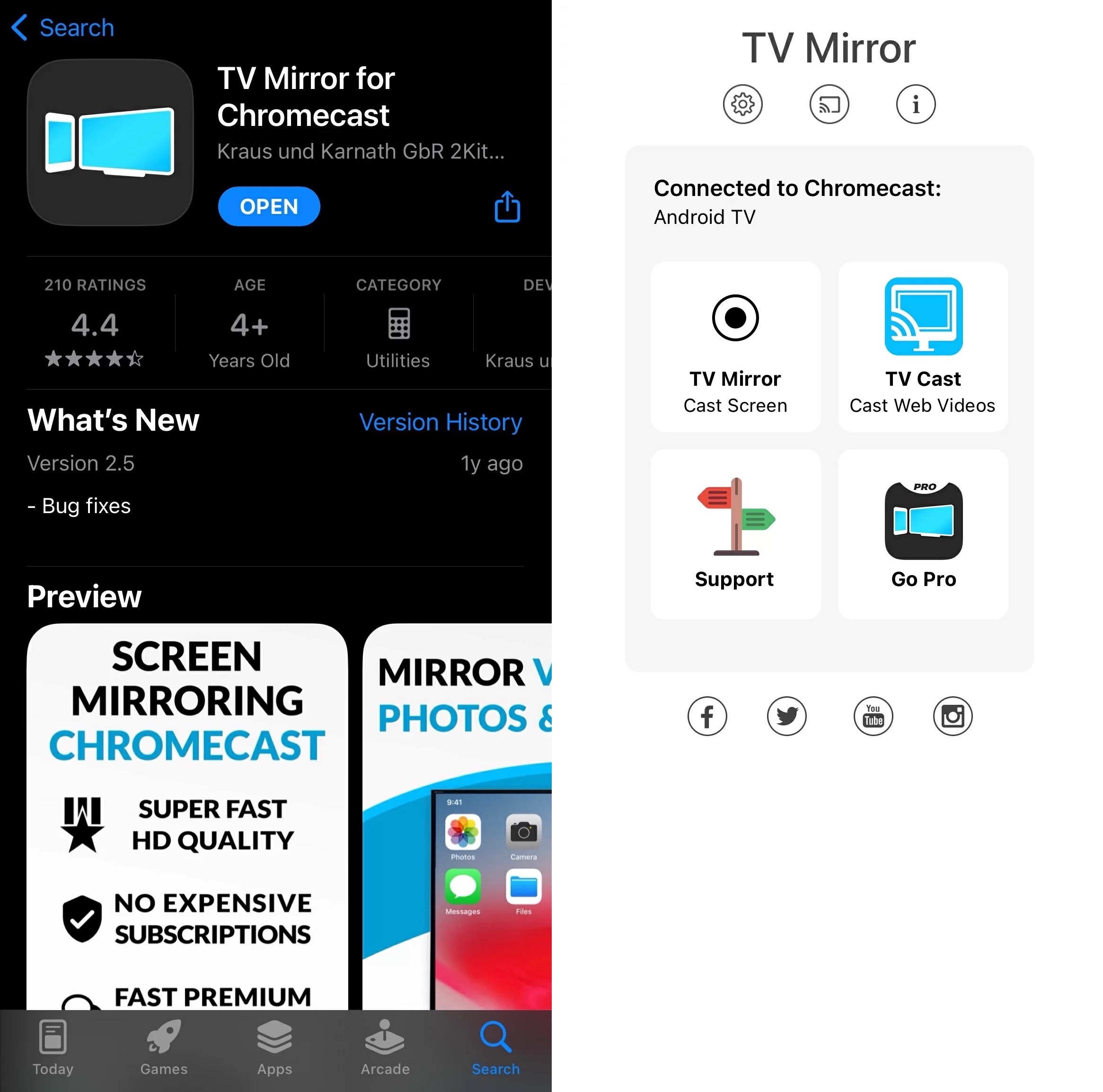 TV Mirror+ app for screen mirroring on iPhone