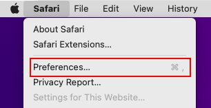 Safari browser’s menu