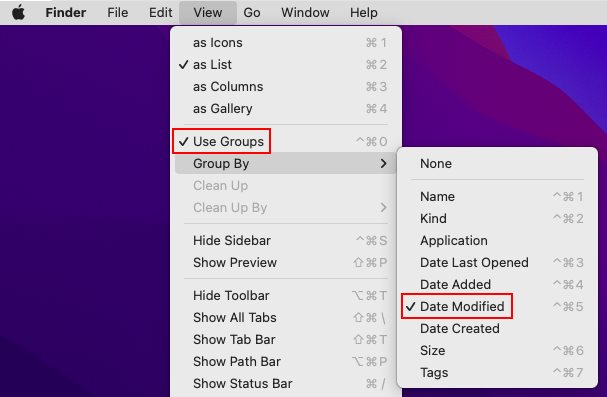 The View menu in Finder