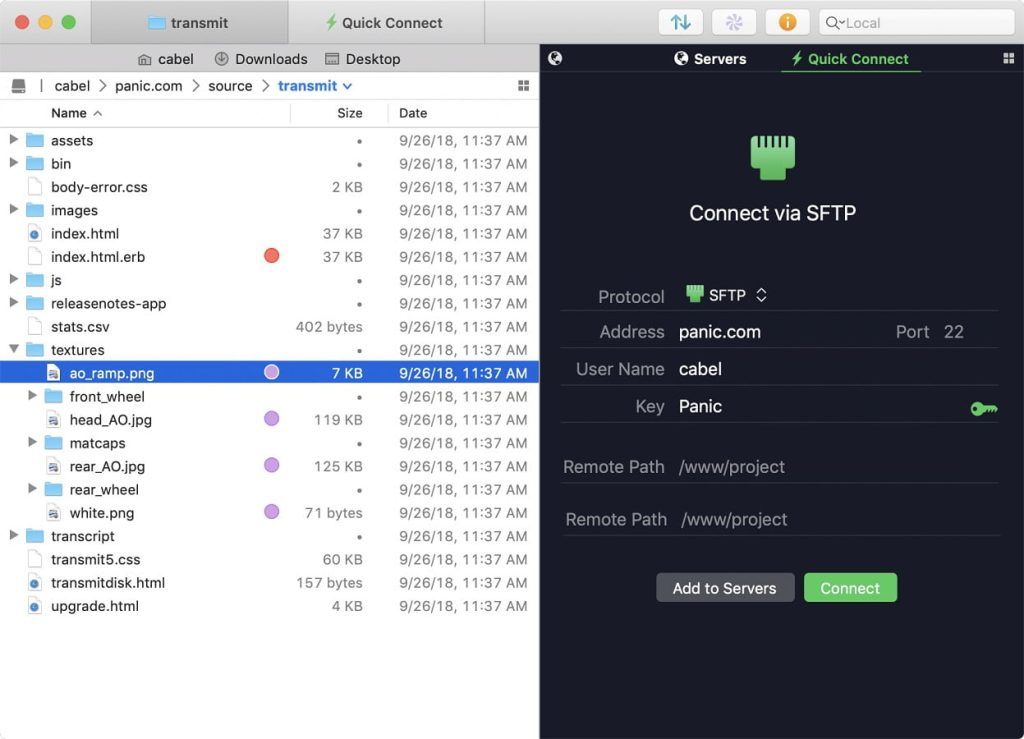 Transmit は、多機能な FTP クライアントとして推奨されています。