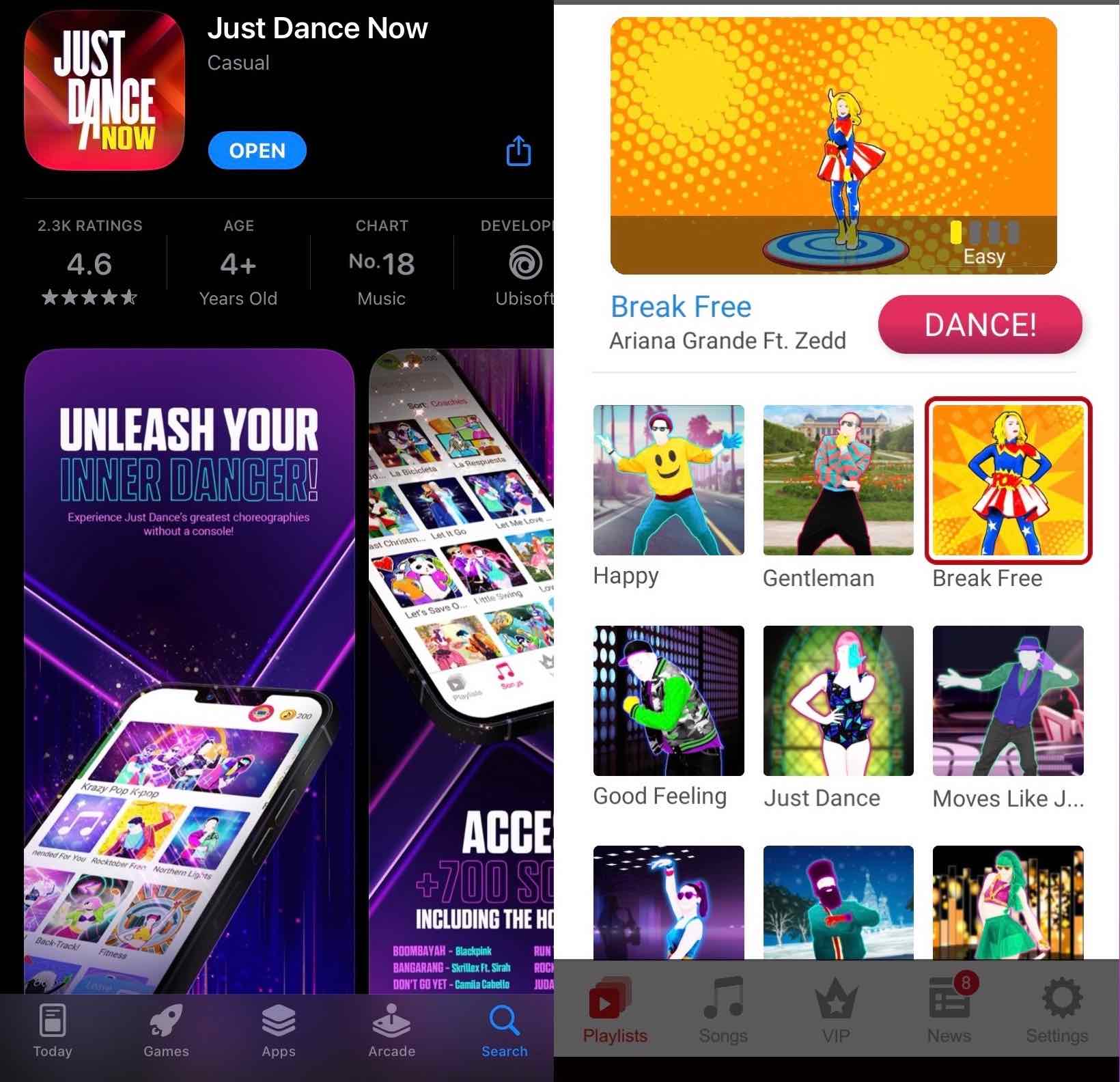 Just Dance Now game on the iPhone