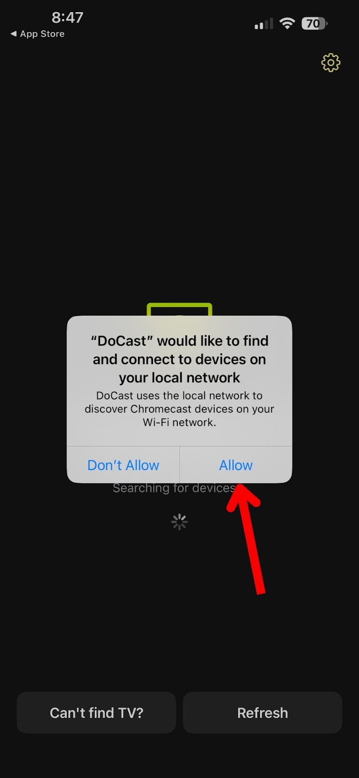 Allow DoCast access to connect to your Wi-Fi and Bluetooth
