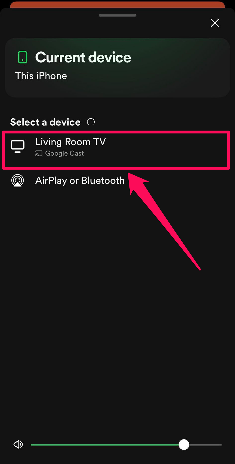 Select your Chromecast from the list on Spotify