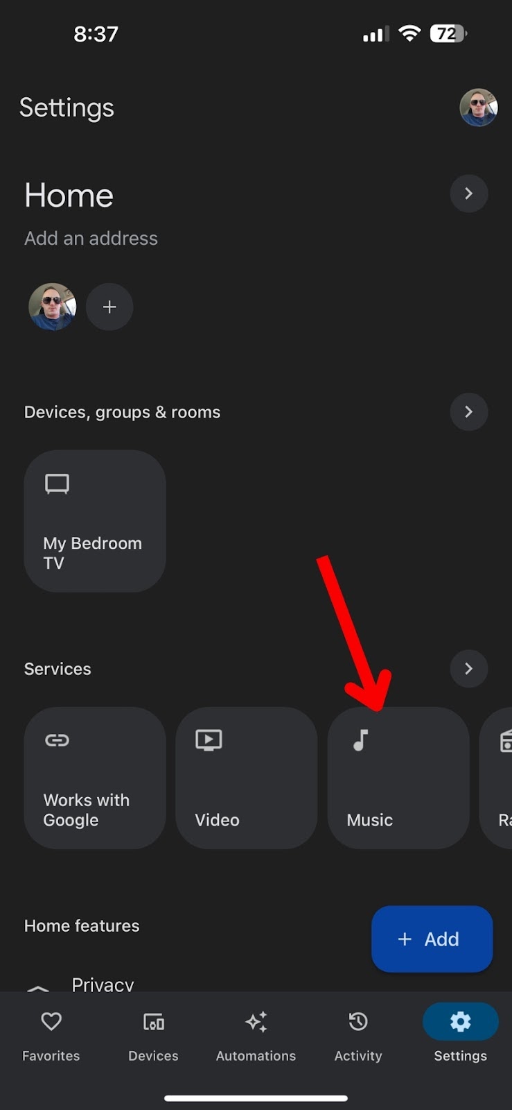 Tap on the Music option on Google Home