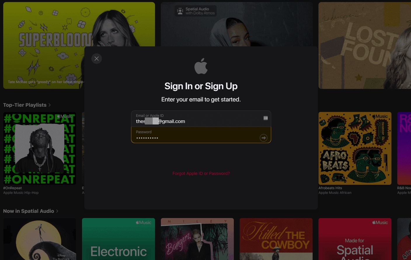 Sign in or sign up to your Apple Music account