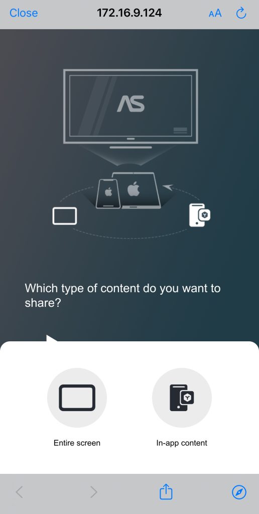 Video casting options in the AirScreen app