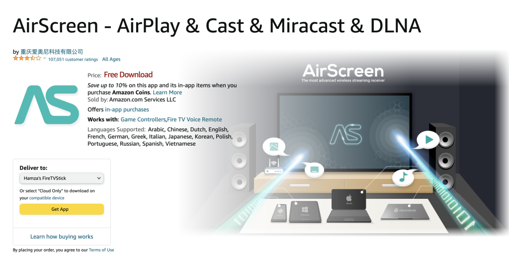 Download page of the AirScreen app