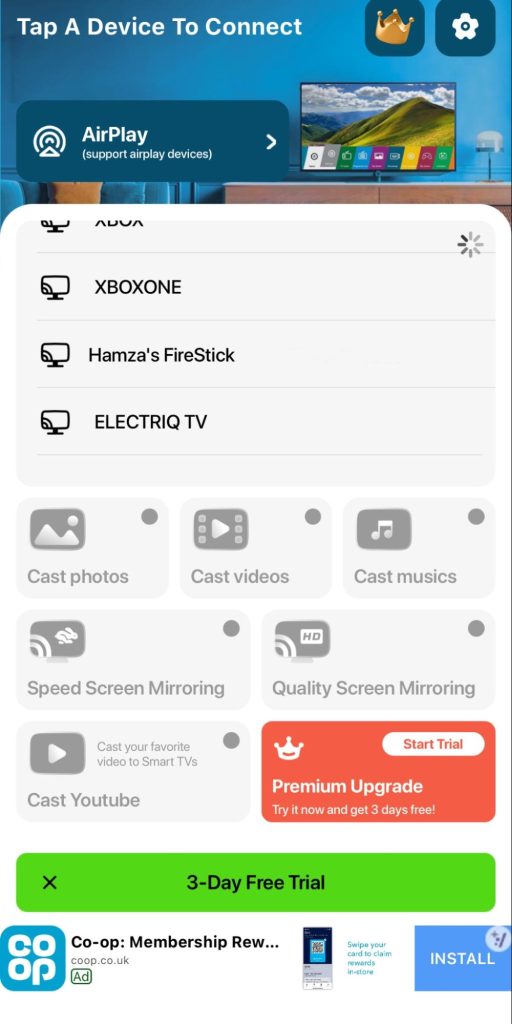 Select your Firestick device in TV Cast & Screen Mirroring App