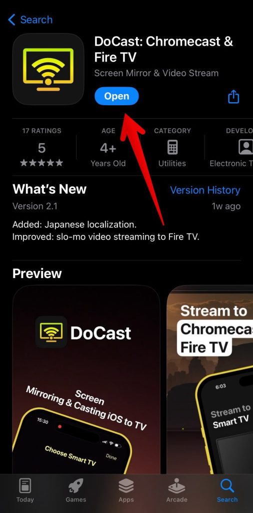 Download DoCast on your iPhone and open it