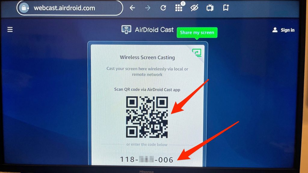 You will see a QR code in AirDroid Cast
