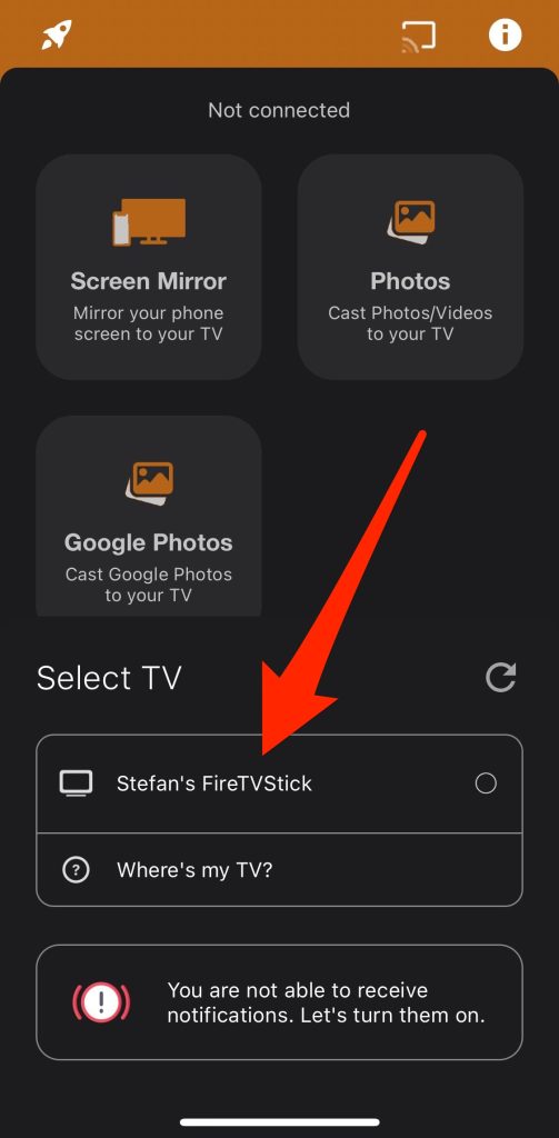 Tap on your Firestick to start mirroring via AirBeamTV