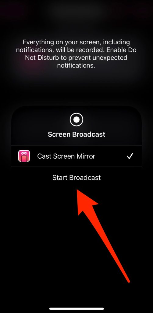 Tap on the Start Broadcast button in Replica