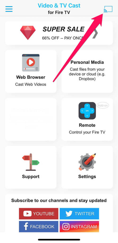 Tap on the Cast button in TV Cast for Fire TV