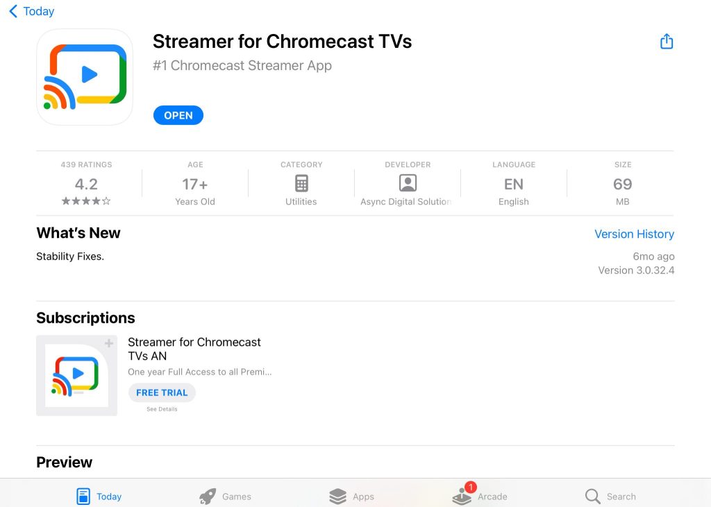 Download Streamer for Chromecast TVs from the App Store on iPad