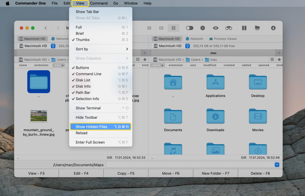 Show Hidden Files with Commander One 