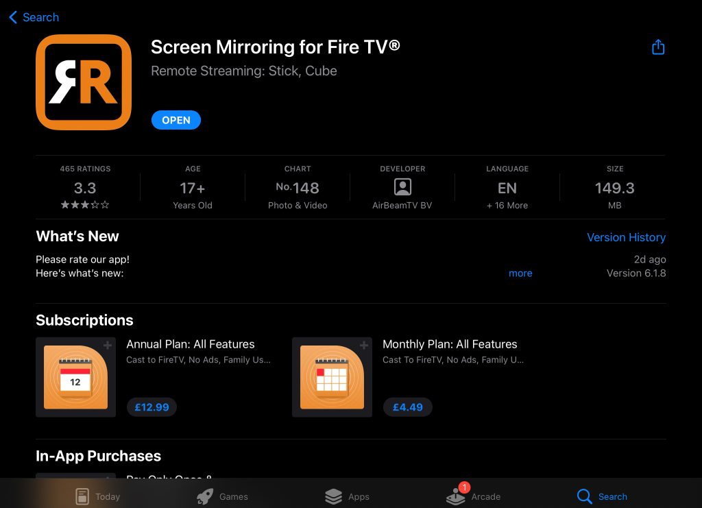 The AirBeamTV app on the App Store on iPad