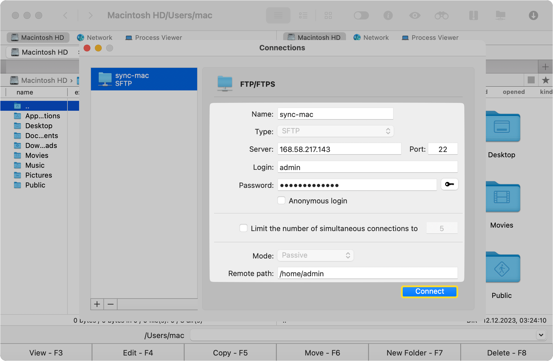 Enter the IP address of the server or the domain name