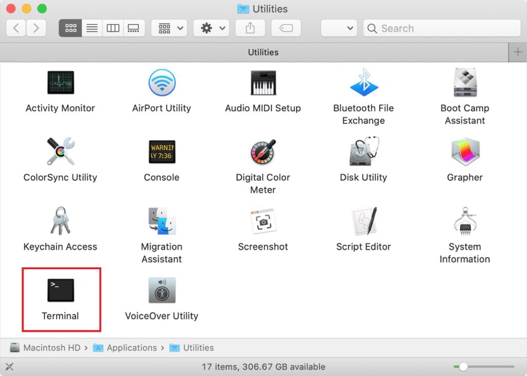 Find Terminal in the utilities section of your Mac's applications.