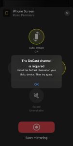 Download prompt of the DoCast channel on Roku 