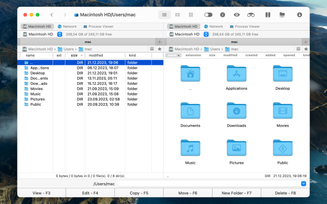 The Commander One's two-pane interface is shown.